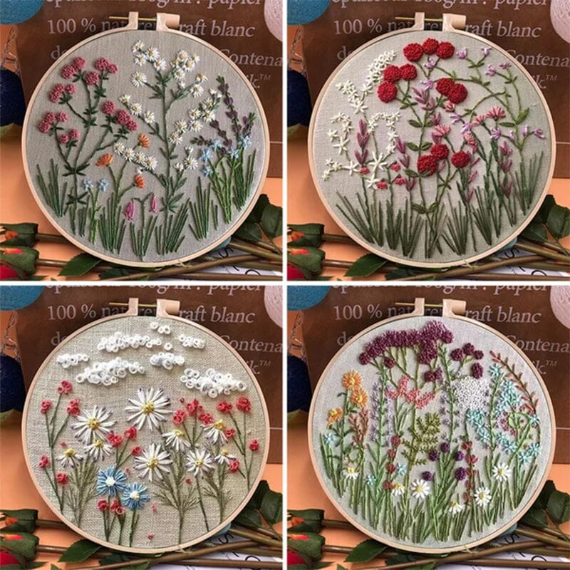 Borduurset met bloemen voor creatieve hobby's