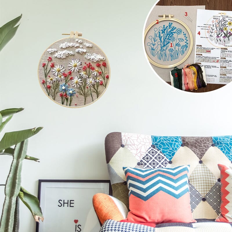 Borduurset met bloemen voor creatieve hobby's
