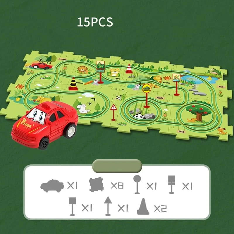 Circuit-puzzle educativo con vehículos eléctricos 