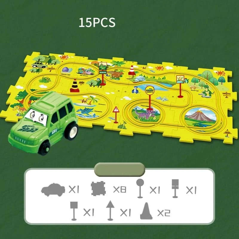 Circuit-puzzle educativo con vehículos eléctricos 