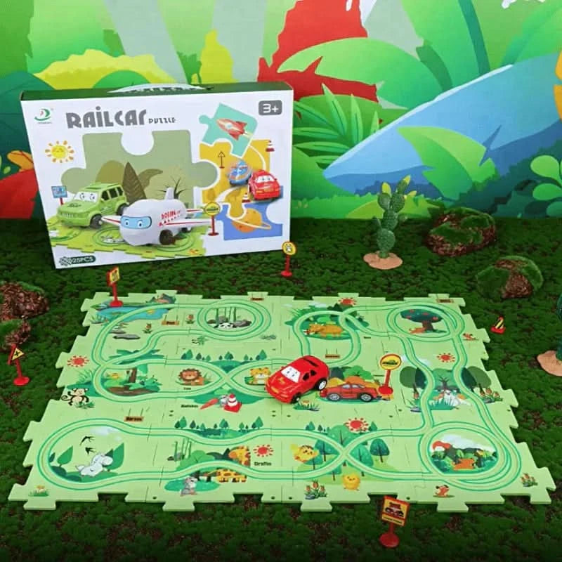 Circuit-puzzle educativo con vehículos eléctricos 