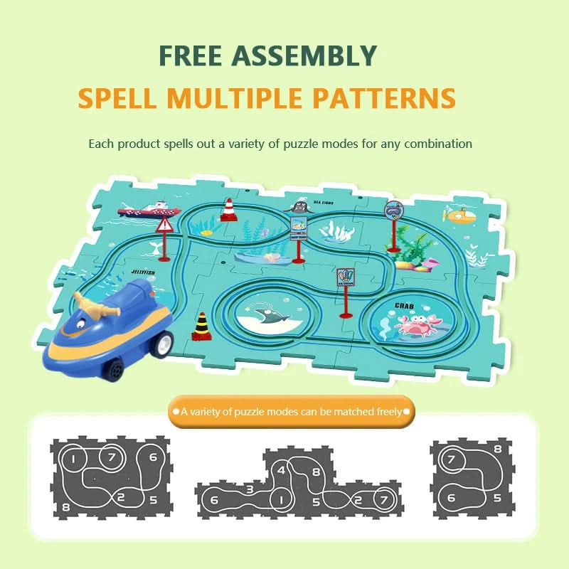 Circuit-puzzle éducatif avec véhicules électriques