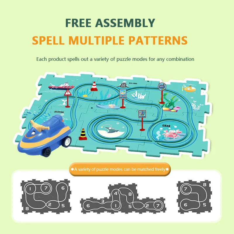 Circuit-puzzle éducatif avec véhicules électriques