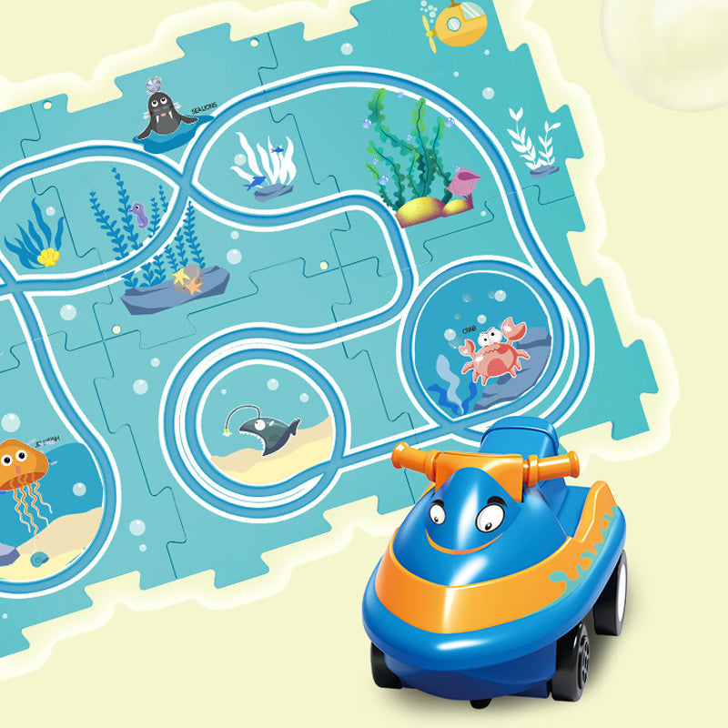 Circuit-puzzle éducatif avec véhicules électriques