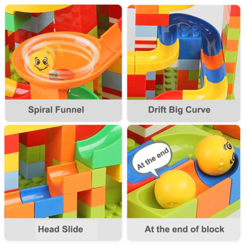 Juego de construcción con circuito de canicas modulable 