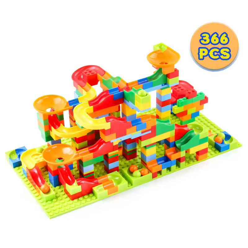 Juego de construcción con circuito de canicas modulable 