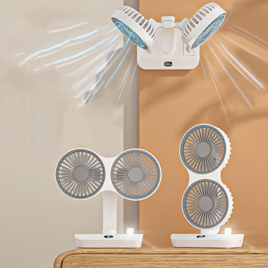 Ventilador de doble cabeza recargable y orientable 