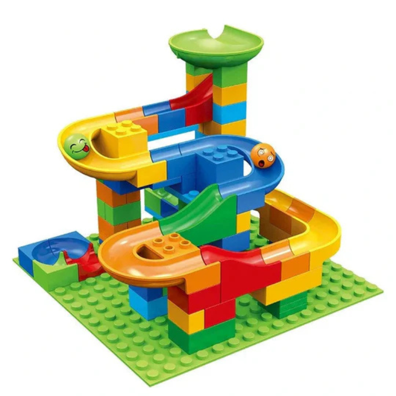 Juego de construcción con circuito de canicas modulable 
