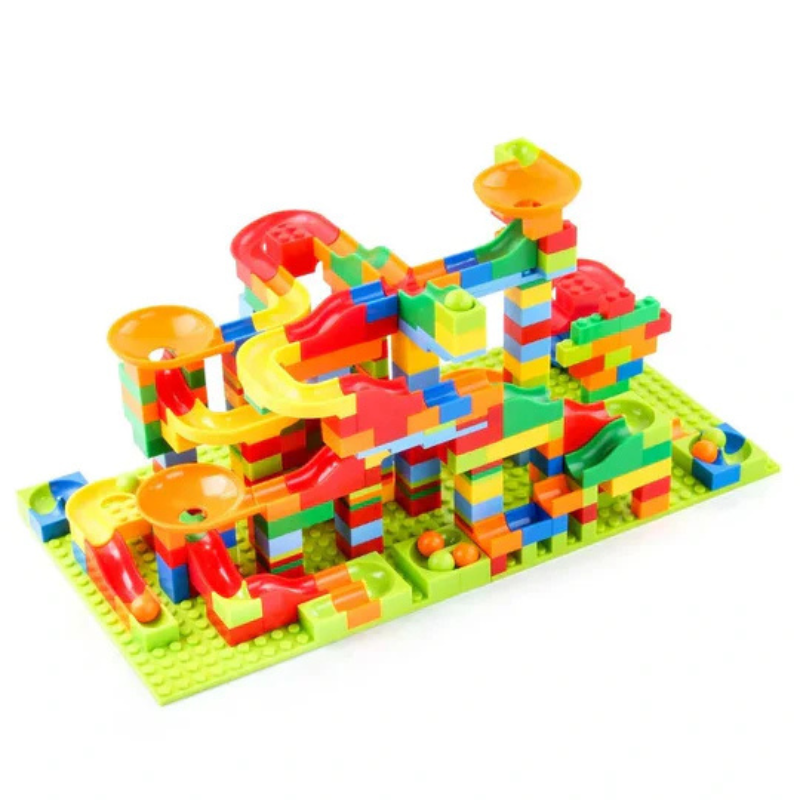 Juego de construcción con circuito de canicas modulable 