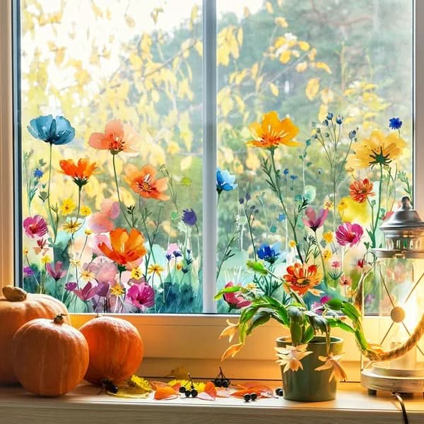 Selbstklebende Blumenaufkleber für Fenster 