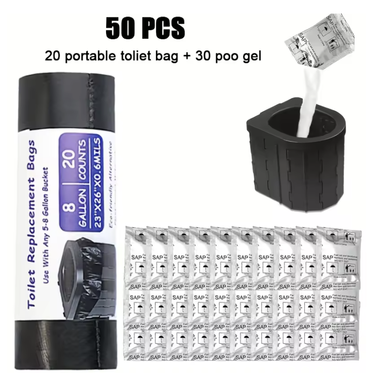 Portable Toilet Refill Kit — 20 Bags + 30 Absorbent Gels 